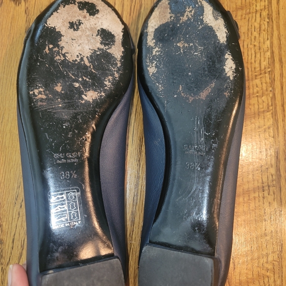 Gucci Round Toe Navy Blue Genuine Leather Silver GG Logo Flat Loafers Shoes - Picture 9 of 13